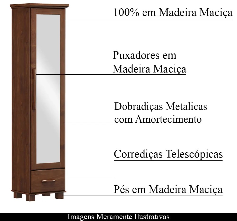 Sapateira Decorativa Henry Madeira 1 Porta com Espelho Café G74 - Gran Belo
