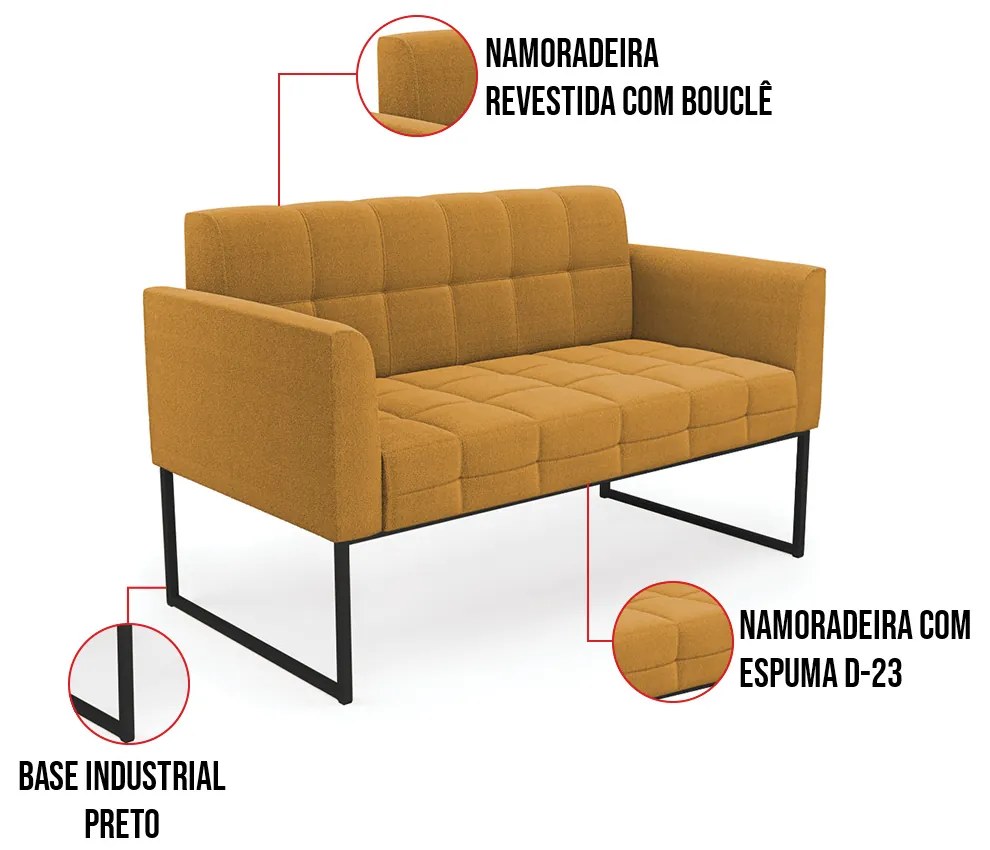 Sofá Namoradeira e 2 Poltronas Industrial Pto Elisa Bouclê Mostard D03 - D'Rossi