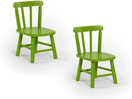 Kit 2 Cadeiras Infantis Torneadas em Madeira Uva Japão/ Tauari com Acabamento em Verniz - Verde