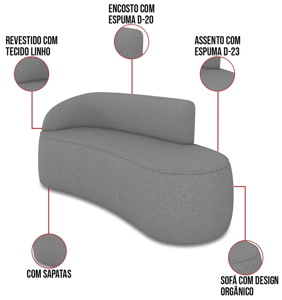 Sofá 2 Lugares Orgânico 140cm Morgan e 2 Poltronas Lua Linho Grafite D03 - D'Rossi