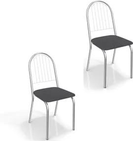 Kit 02 Cadeiras para Cozinha Noruega 2C077CR Cromado/Preto Linho Cinza - Kappesberg