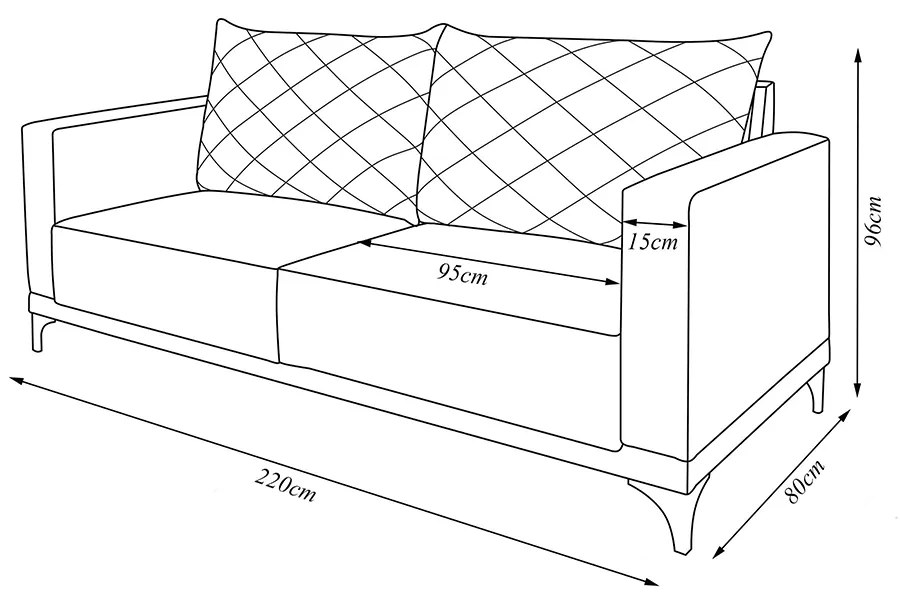 Sofá Living 3 Lugares com Pés de Ferro Almofadas Soltas 220cm Neso Bouclê Bege G63 - Gran belo