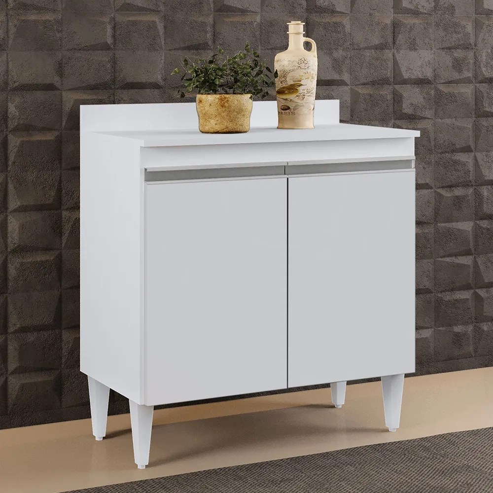 Balcão de Cozinha Lavanderia com Tampo 02 Portas Sara 80 cm - D'Rossi - Branco