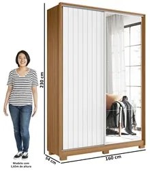 Guarda Roupa Solteiro com Espelho Portas Flex Rizatto A02 Nature/Branc