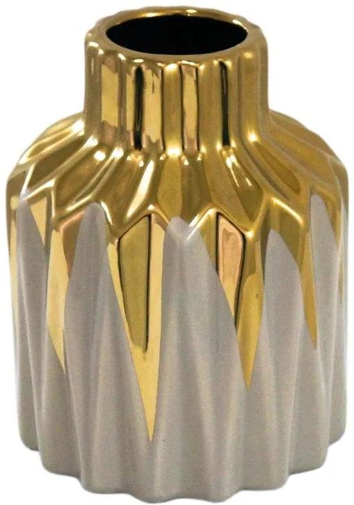 Vaso Decorativo Marrom com Detalhes em Dourado - 15x12x12cm