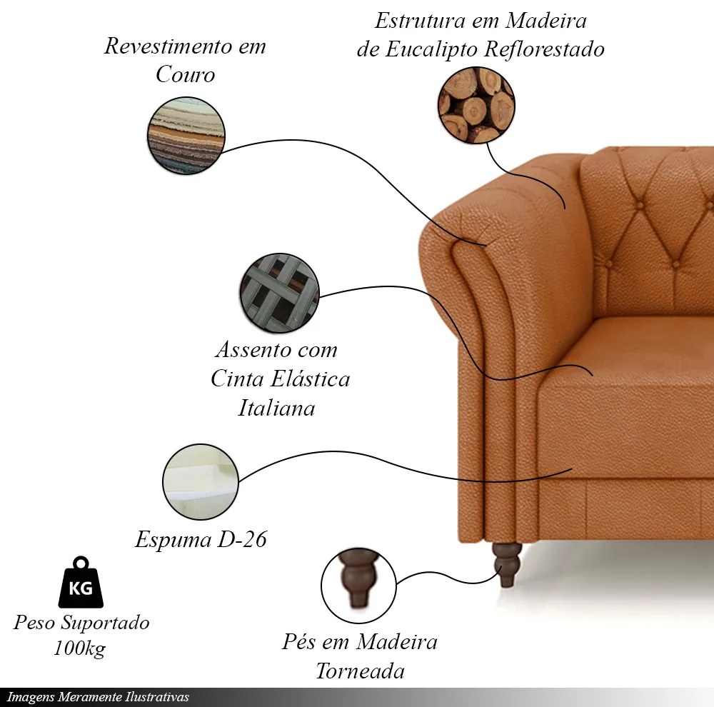 Poltrona Decorativa Sala de Estar Stanford Chesterfield Pés de Madeira Couro Terracota G58 - Gran Belo