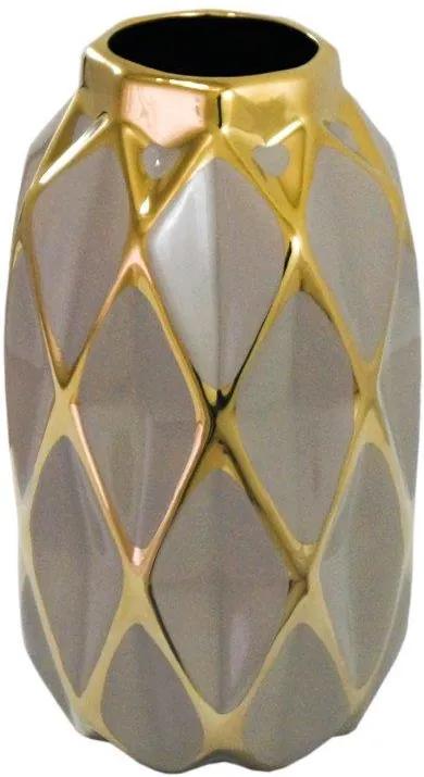 Vaso Decorativo Marrom com detalhes em Dourado - 24x13x13cm