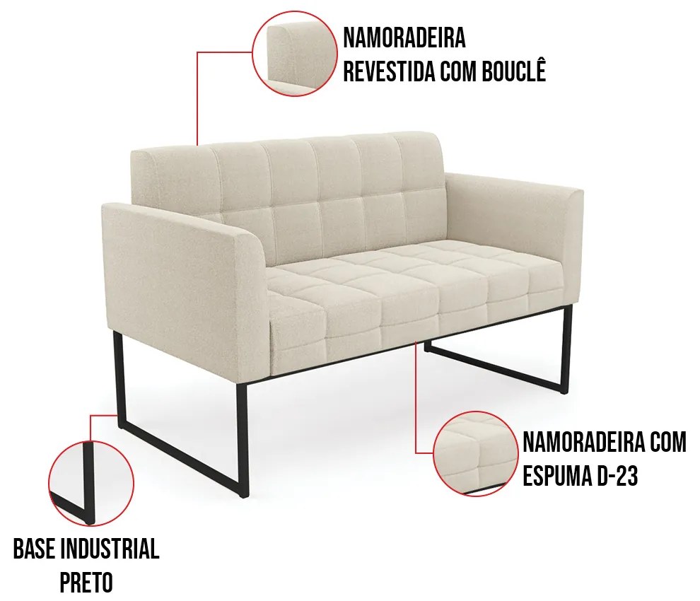 Sofá Namoradeira e Poltrona Industrial Preto Elisa Bouclê Bege D03 - D'Rossi