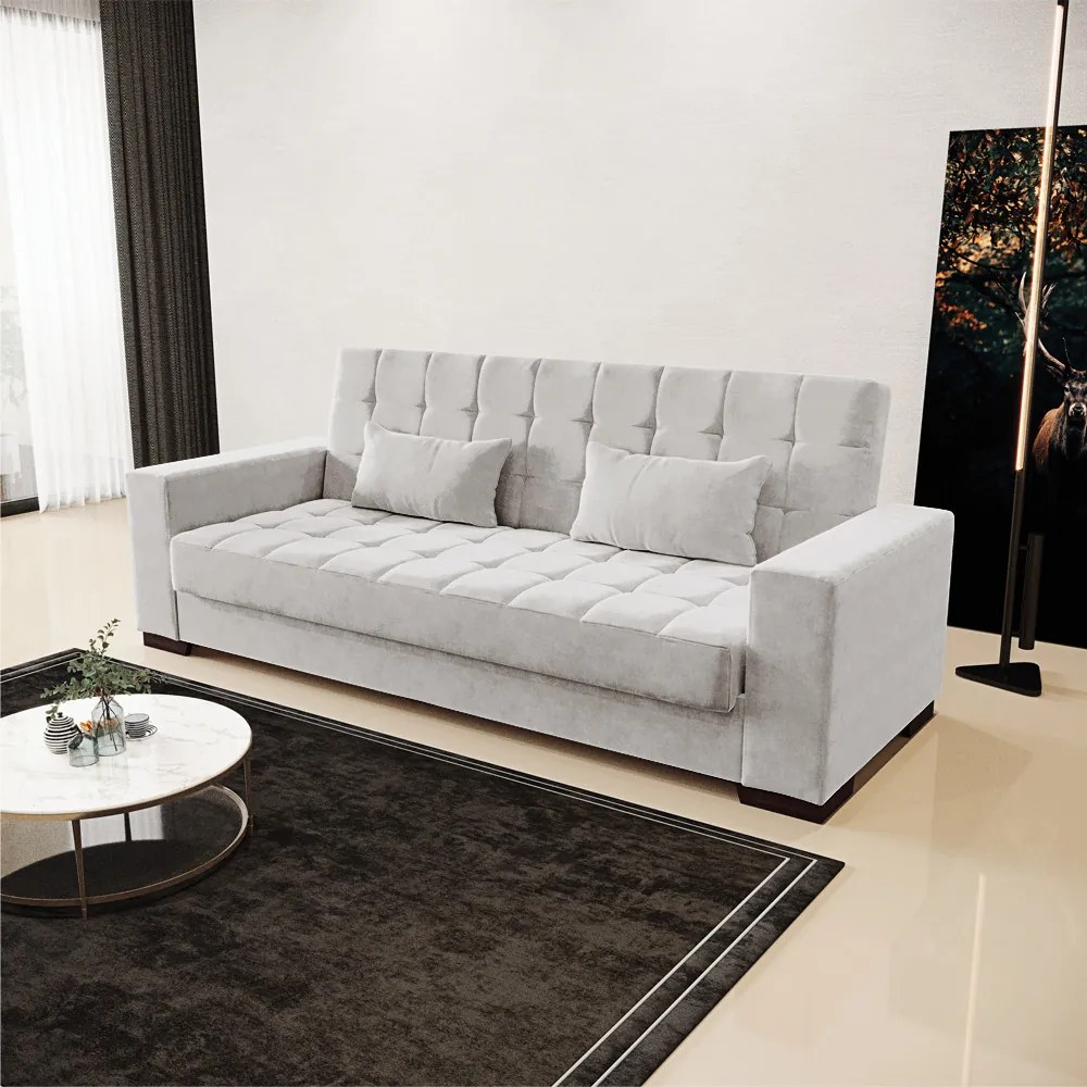 Sofá Cama Casal 3 Lugares 210cm Lisboa Veludo  D03 - D'Rossi - Cinza