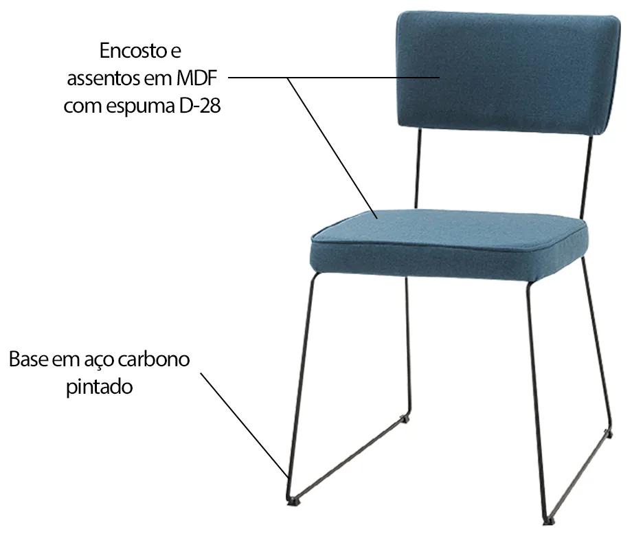 Kit 5 Cadeiras de Jantar Decorativa Base Aço Preto Luigi Linho Azul Jeans G17 - Gran Belo