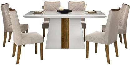 Sala de Jantar Mesa Itália 170cm e 6 Cadeiras Golden Branco/Demolição/Bege - Dj Móveis