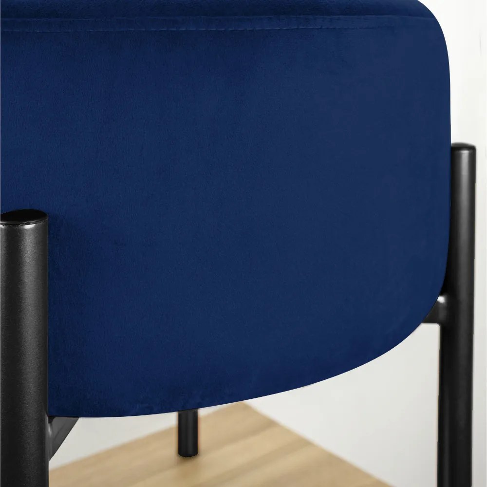 Puff Banqueta Decorativo Industrial Preto Iron Suede Azul Marinho D03 - D'Rossi