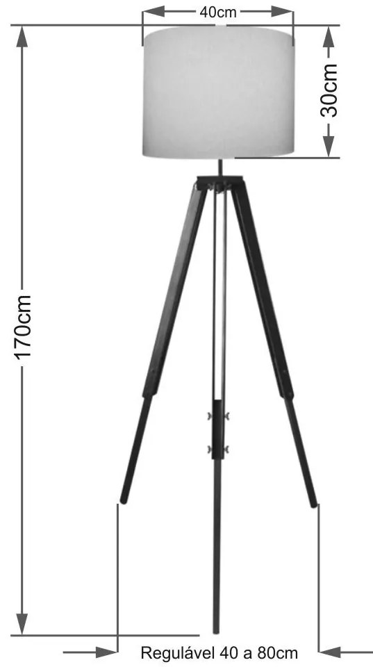 Luminária de Chão Tripé Base Madeira Vivare Md-2018 Cúpula em Tecido 40x30cm - Bivolt - Rustico-Bege - 110V/220V