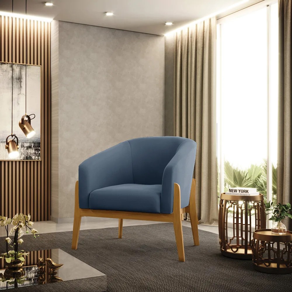 Poltrona Decorativa Base de Madeira kit 2 Stella Suede Azul Marinho D03 - D'Rossi
