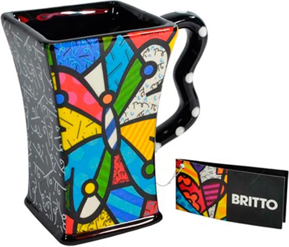 Caneca Preta Butterfly - Romero Britto - em Cerâmica - 13x12 cm