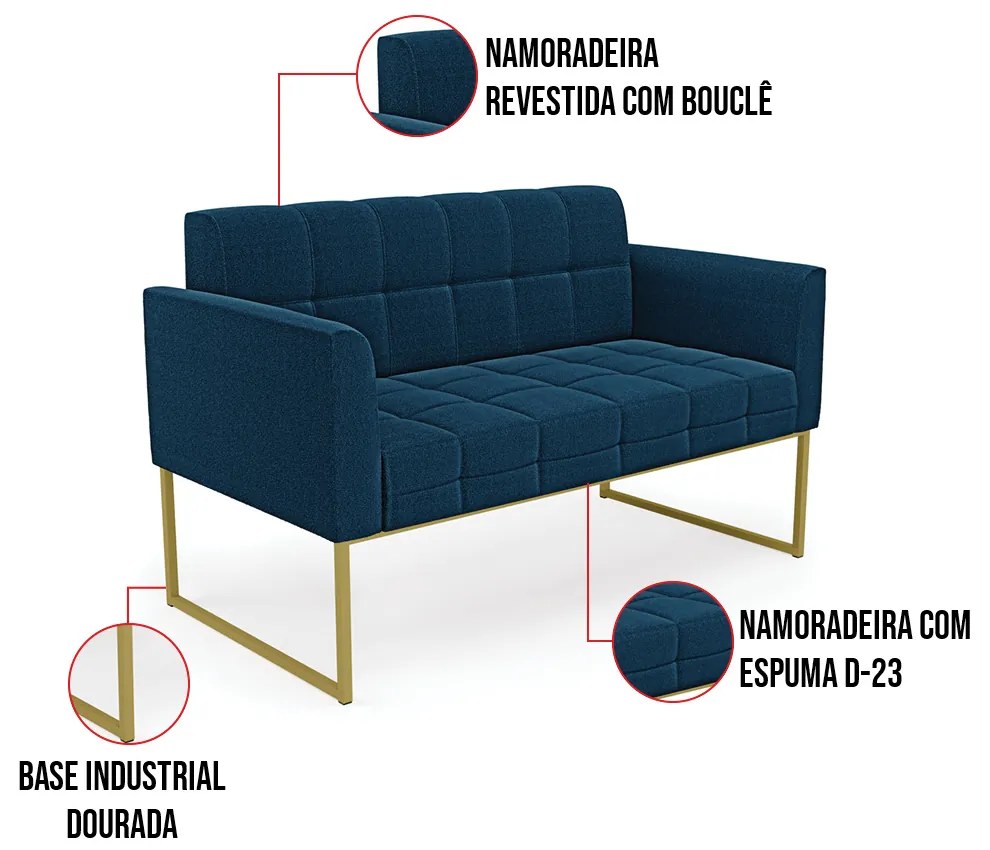 Sofá Namoradeira 2 Lugares Industrial Dourado Elisa Bouclê D03 - D'Rossi - Azul