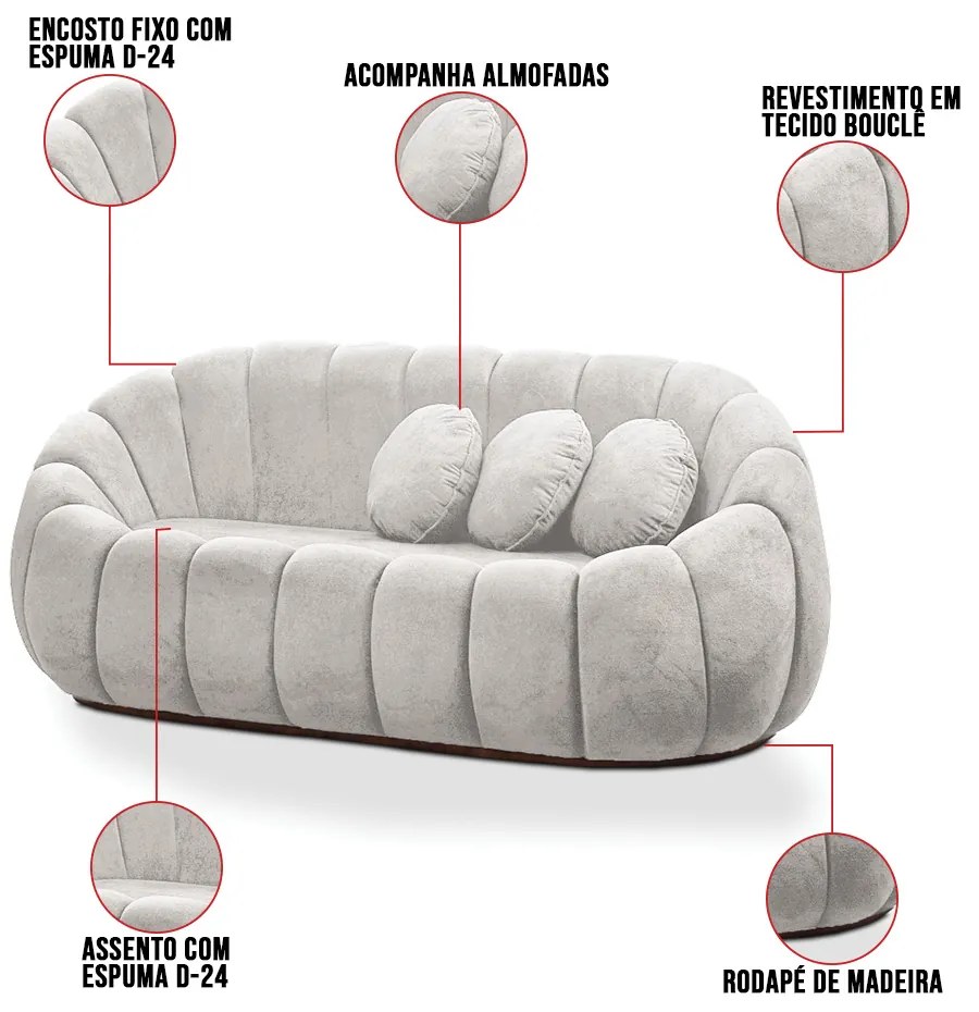 Sofá 2 Lugares Orgânico para Sala Cloud Bouclê E03 - D'Rossi - Cinza claro