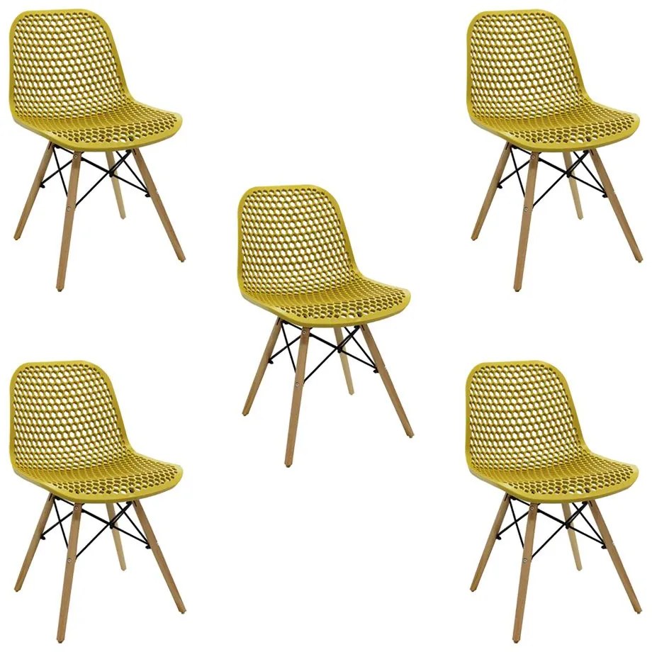 Kit 5 Cadeiras Decorativas Sala e Cozinha Haney (PP) Amarela Ocre G56 - Gran Belo