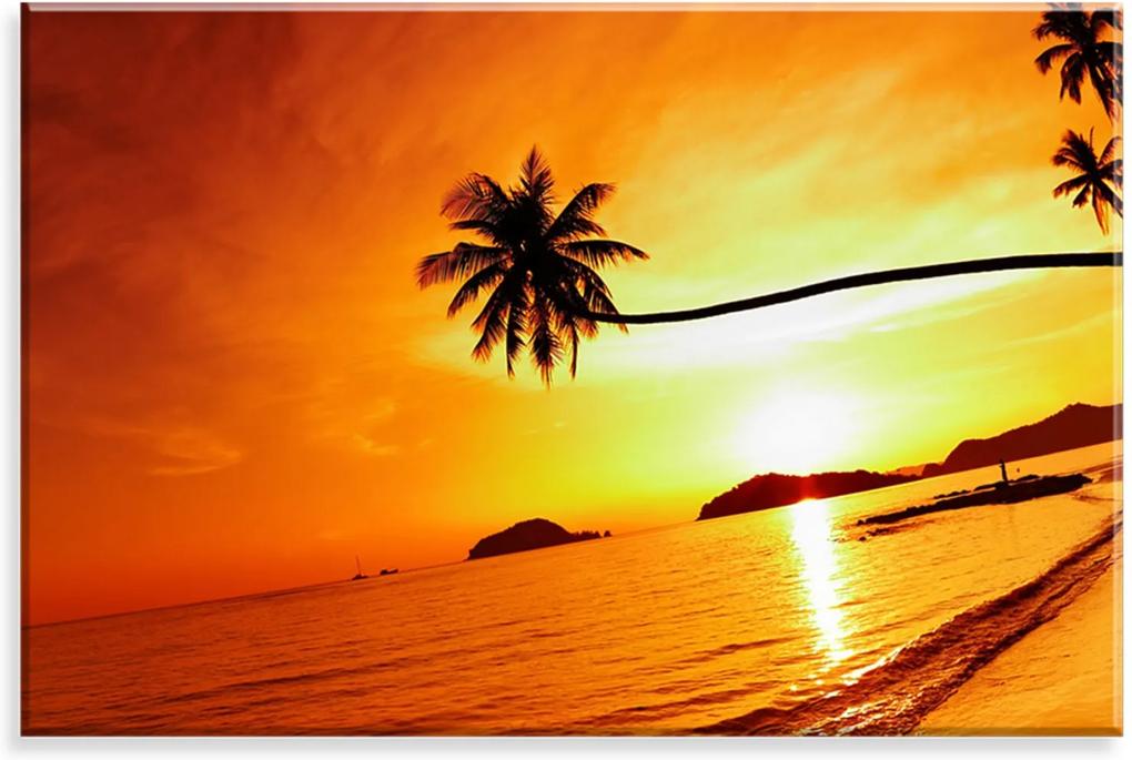 Tela Wevans Decorativa em Canvas 90x60 Sunset Beach Laranja