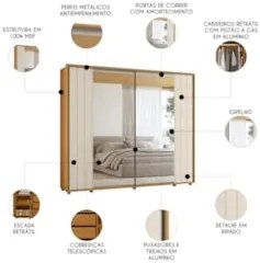 Guarda Roupa Casal 278cm 2 Portas 8 Espelhos Mya Off/Cinamomo Z10 - Mp