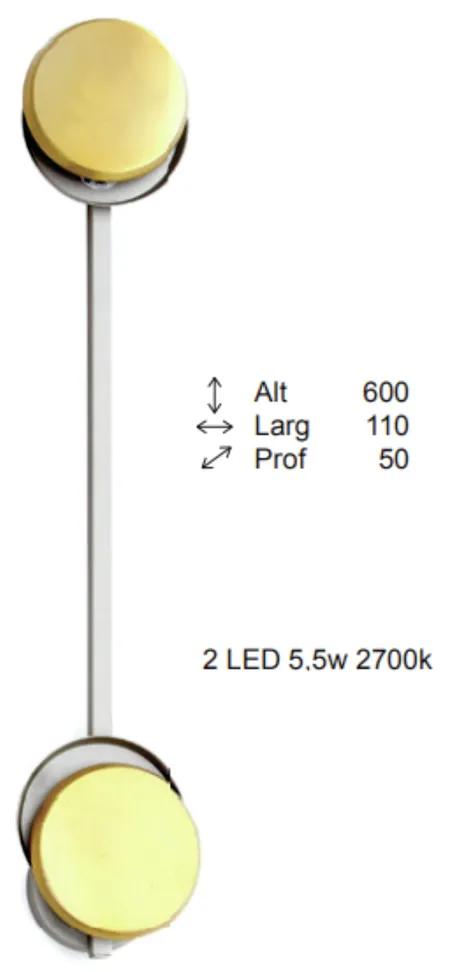 Arandela Eclipse Linear Assimetrico 05X11X60Cm Discos Metal Aluminio 0... (BRANCO / COBRE BRILHO, 110V)