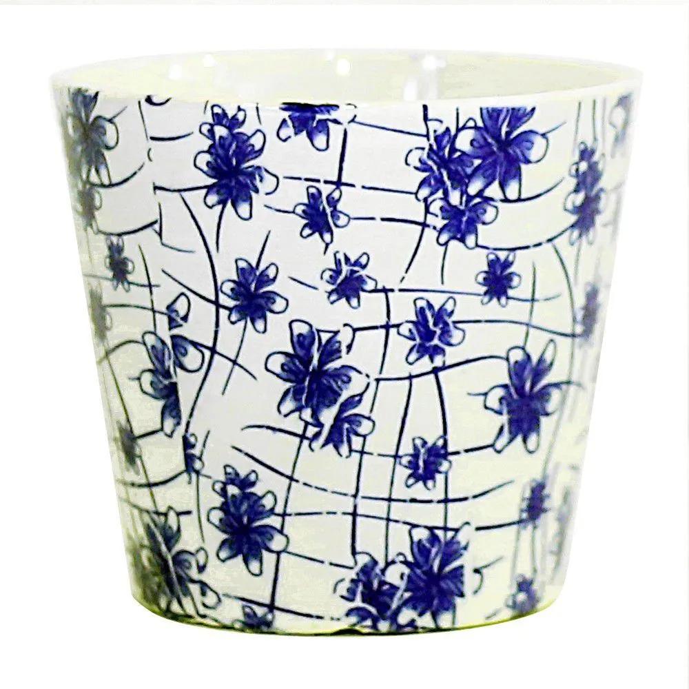 Cachepot em Porcelana Flores Azul e Branca D11cm x A11cm