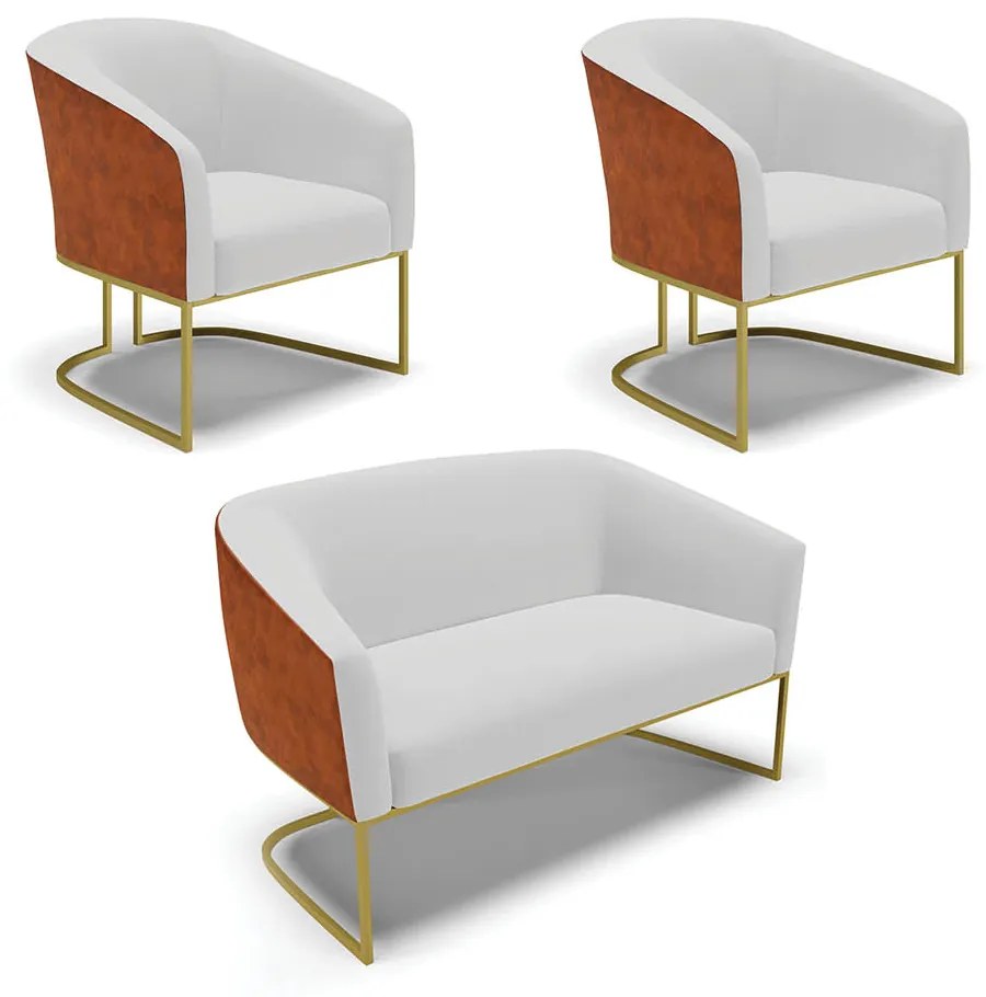 Namoradeira 2 Poltronas Industrial Dourado Stella Noz/Linho D03 - D'Rossi - Cinza