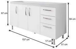 Balcão Gabinete Para Pia 160cm Nathan 3 Portas Branco - Nathy Móveis