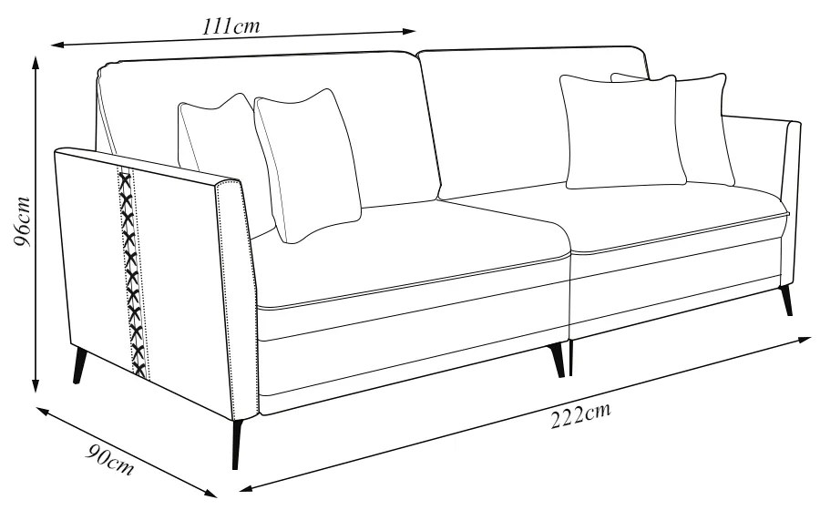 Sofá Living Decorativo Zagreb 2 Lugares 222cm com Almofadas Pés de Ferro Veludo/PU Verde/Marrom G33 - Gran Belo