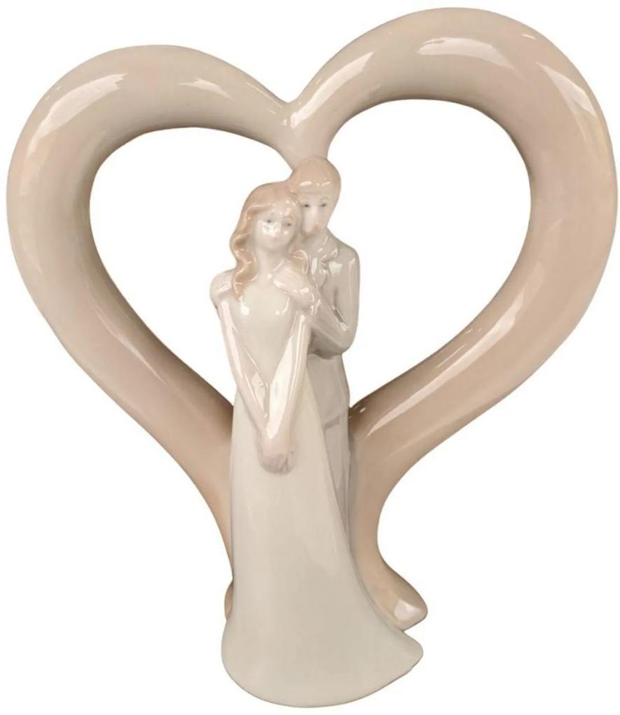 Estatueta de Porcelana Casal Coração 17,5cm - Bom Years