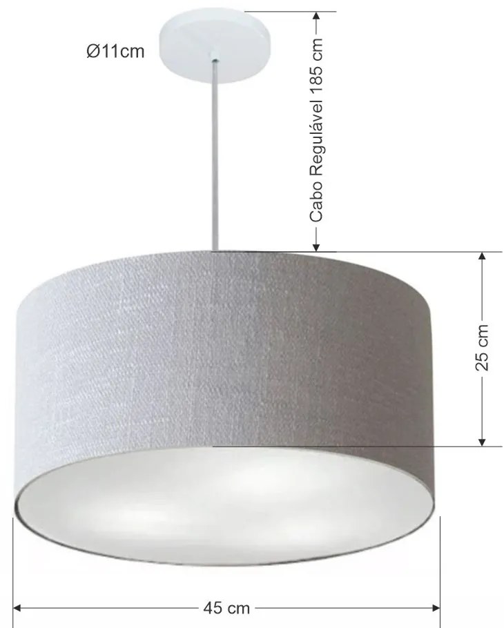 Lustre Pendente Cilíndrico Vivare Md-4242 Cúpula em Tecido 45x25cm - Bivolt