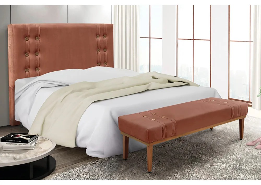 Cabeceira Cama Box King 195cm e Recamier Gênova Veludo S04 - D'Rossi - Cobre