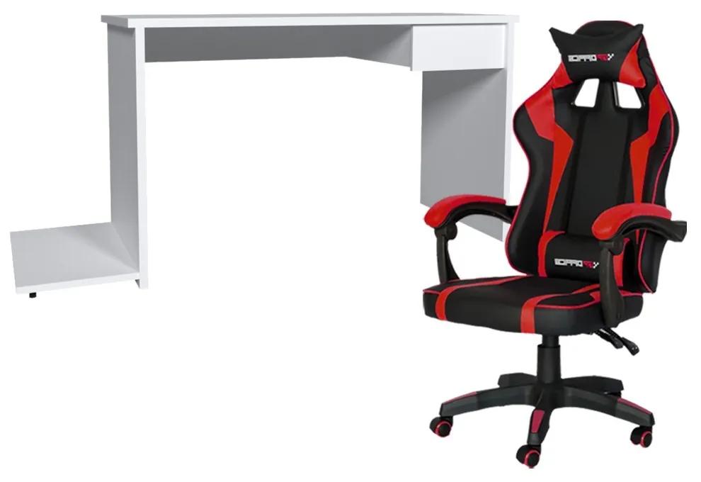 Conjunto PlayerXTreme SLIN Mesa Branco Texturizado e Cadeira Gamer Vermelho - Gran Belo