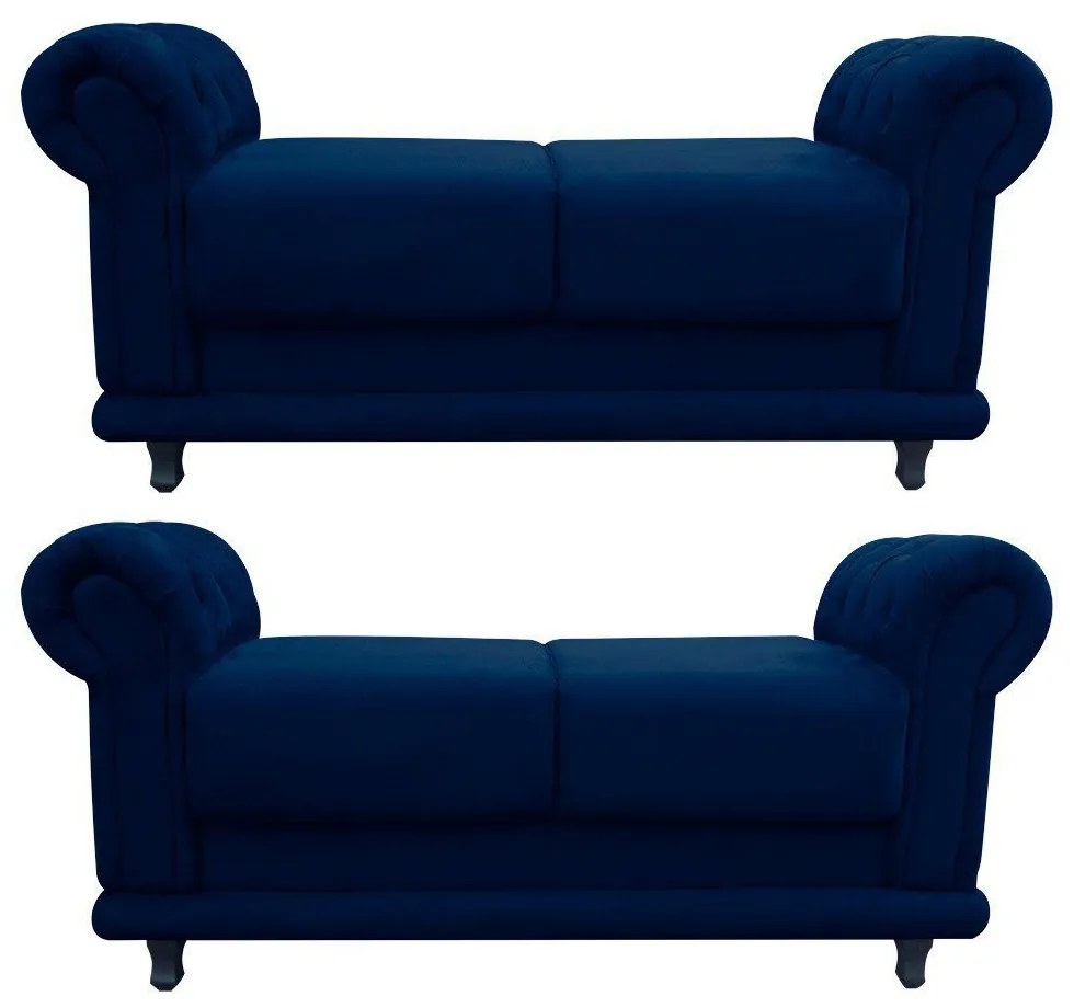 Kit 02 Recamier Barcelona Namoradeira Calçadeira Suede Azul Marinho - D'Rossi
