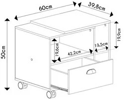 Gabinete de Banheiro com Rodízios Japão B02 Branco/Naturalle - Mpozena