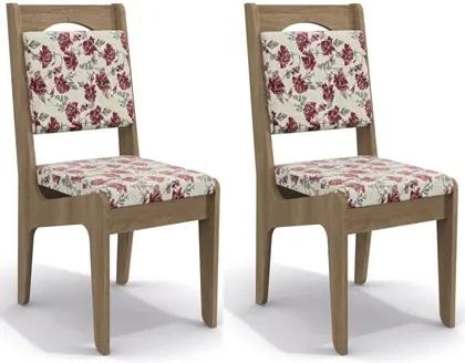 Kit 2 Cadeiras CAD105 para Sala de Jantar Nogal/Rosas Vermelhas - Kappesberg