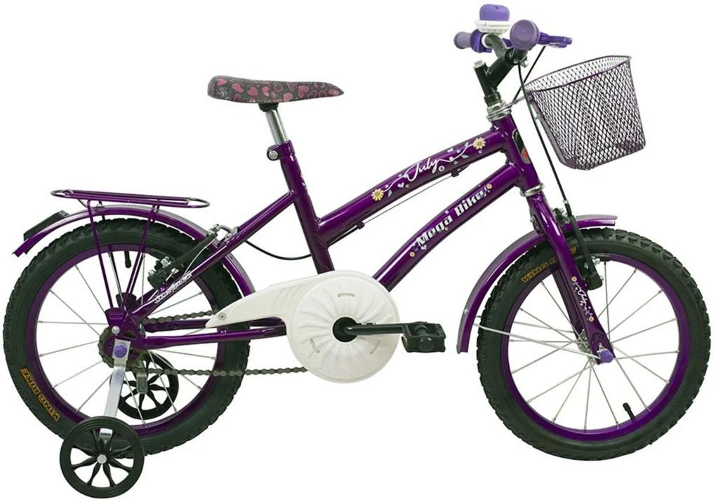 Bicicleta Infantil Aro 16 Quadro em Aço July com Rodinhas Lilás - Mega Bike