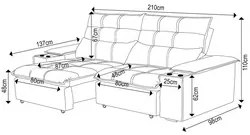 Sofá Retrátil 3 Lugares com Porta Copo 210cm Malta F05 Veludo Marrom -