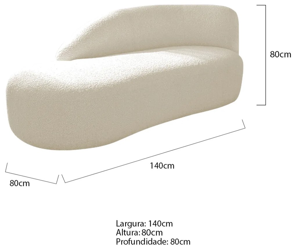 Divã Recamier Curvo Luna 140cm Lado Esquerdo Linho - ADJ Decor