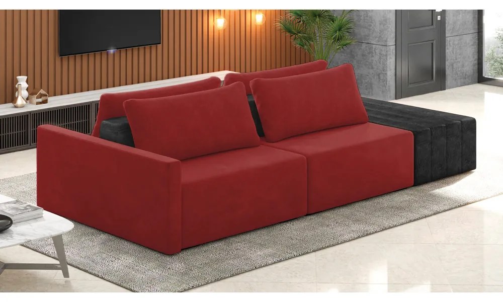 Sofá Ilha 2 Lugares Living 292cm Modulado Sala Lary Veludo/PU Pto K01 - D'Rossi - Vermelho