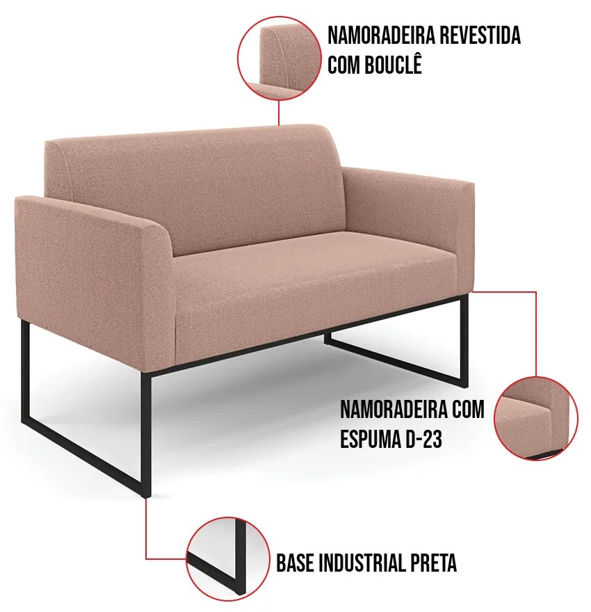 Sofá 2 Lugares Namoradeira Industrial Preto Marisa Bouclê Rosê D03 - D'Rossi