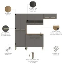 Cozinha Compacta Com Balcão 221cm Vivian Plus Freijó/Gris Z06 - Mpozen