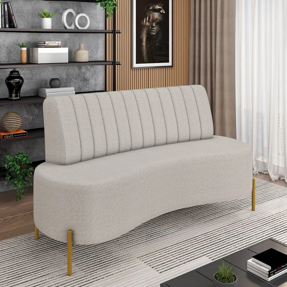 Sofá 2 Lugares Living 160cm Pé Ferro Dourado Maraú Bouclê K01 - D'Rossi - Cinza