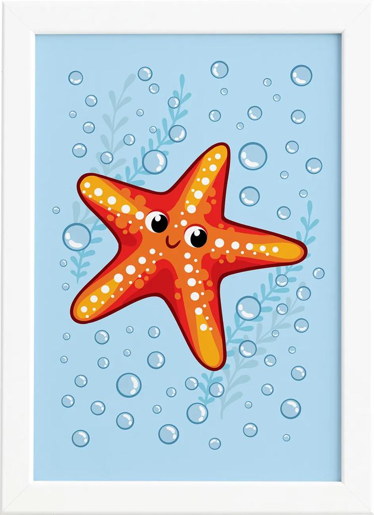Quadro Infantil Estrela do Mar Moldura Branca 33x43cm