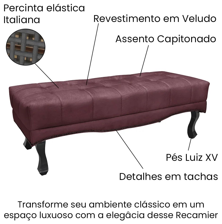 Cabeceira Cama Box Solteiro 90cm e Recamier Vicenza Veludo Vinho S04 - D'Rossi