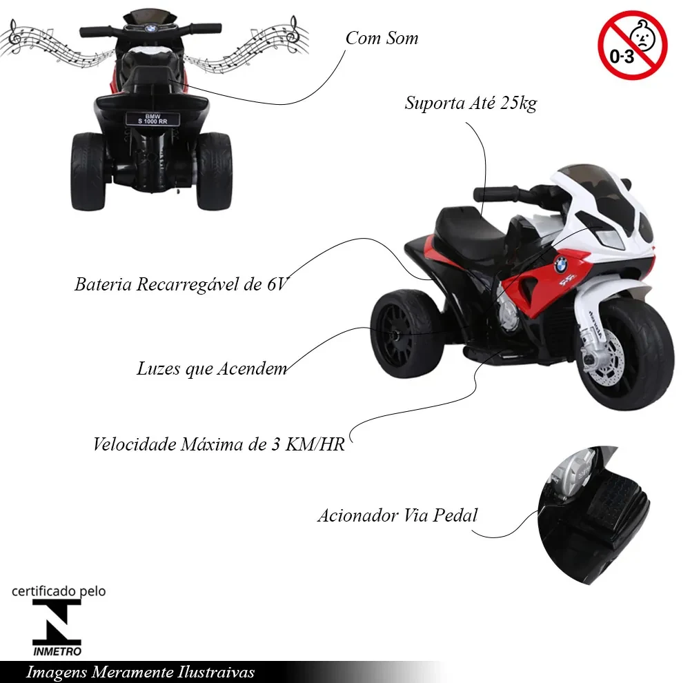 Mini Moto Eletrica Infantil 6V Vermelho