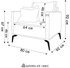 Poltrona para Sala Pés de Metal Vecchia S06 Linho Pérola - Mpozenato