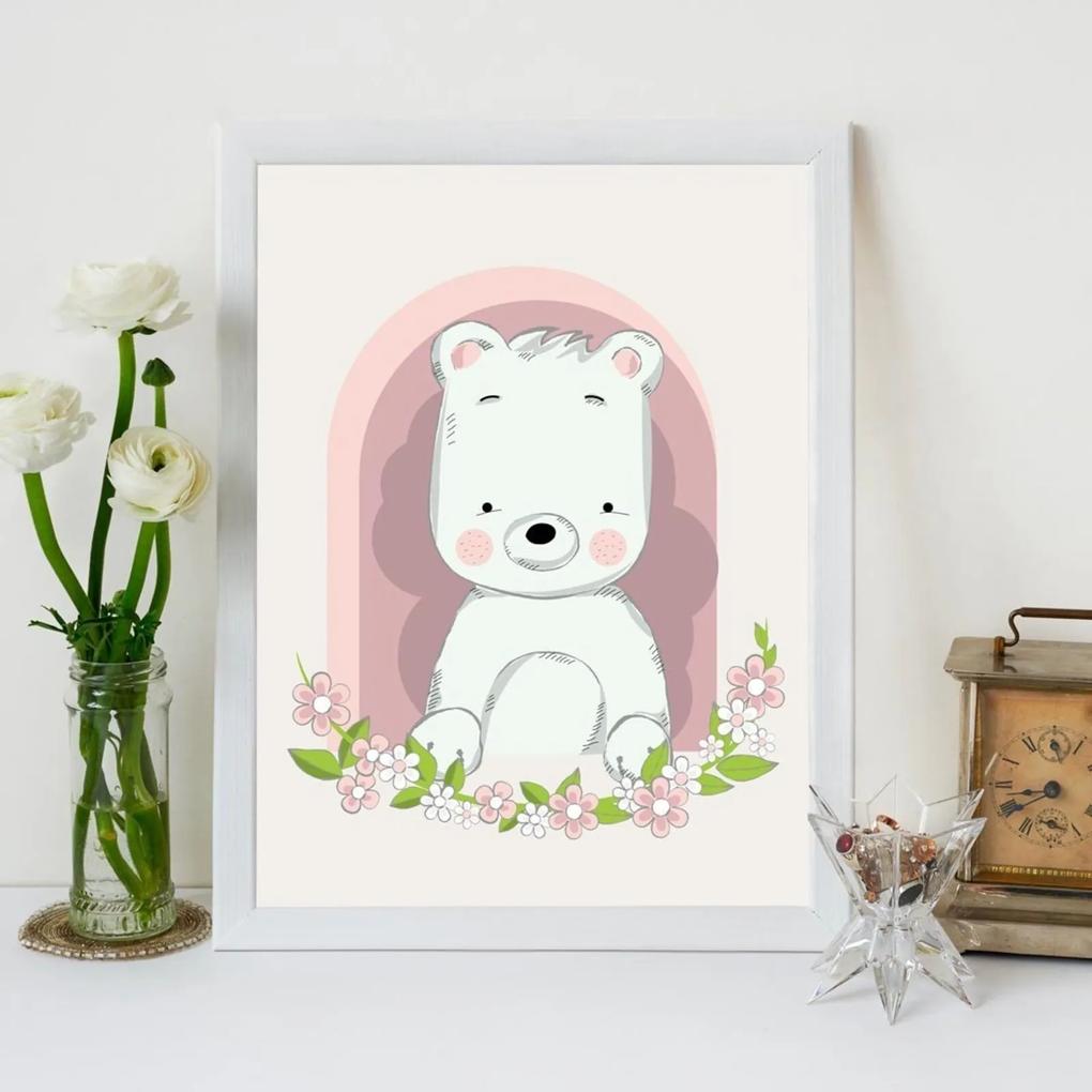 Quadro Decorativo Infantil Urso Baby Branco - 30x40cm