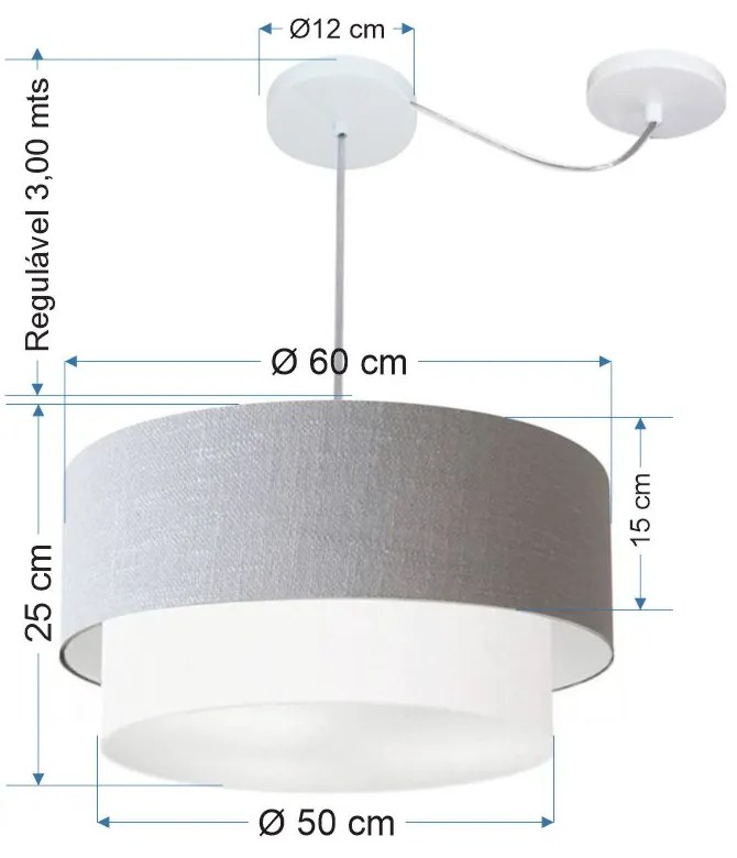 Lustre Pendente Cilíndrico Com Desvio Rustico Cinza e Branco MJ-4368 Para Mesa de Jantar e Estar