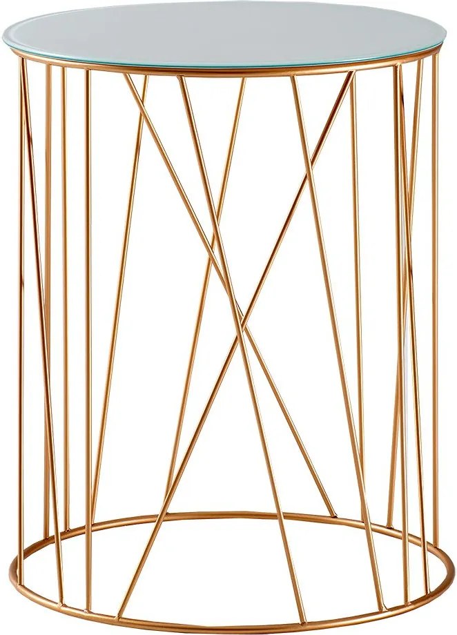 Mesa de Apoio Trama 45 cm Alta Aço Dourado / Vidro Branco - Gran Belo